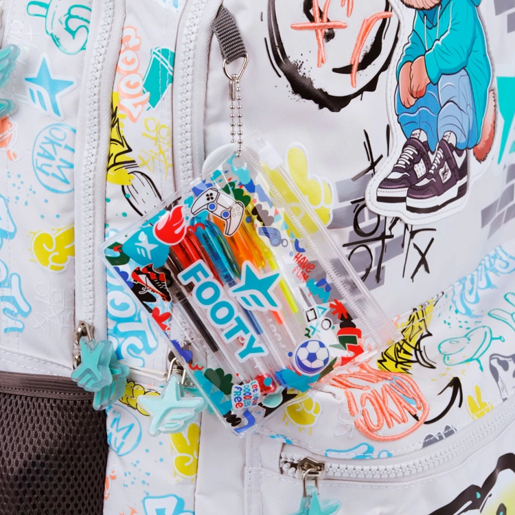 Mochila Escolar Footy 2026 Street Style Blanca con Carro 18" Art.F26441